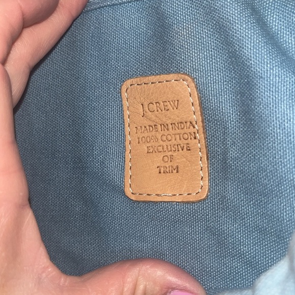 J. Crew Light Blue Cotton canvas & leather straps backpack / Bag preowned - Picture 2 of 7